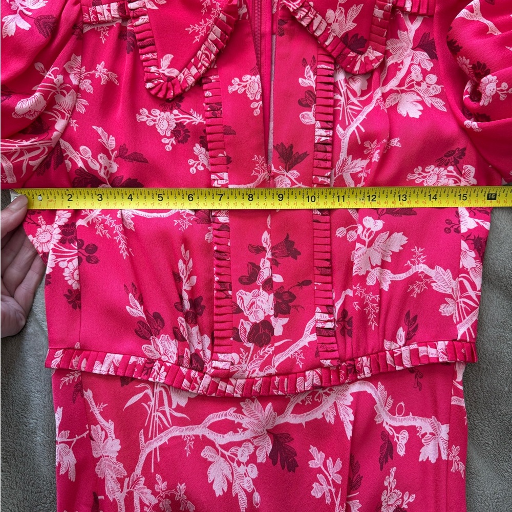 ME+EM 2 Modern Botanical Print Midi Dress Raspberry Red EUC Floral Short Sleeve - Picture 14 of 16